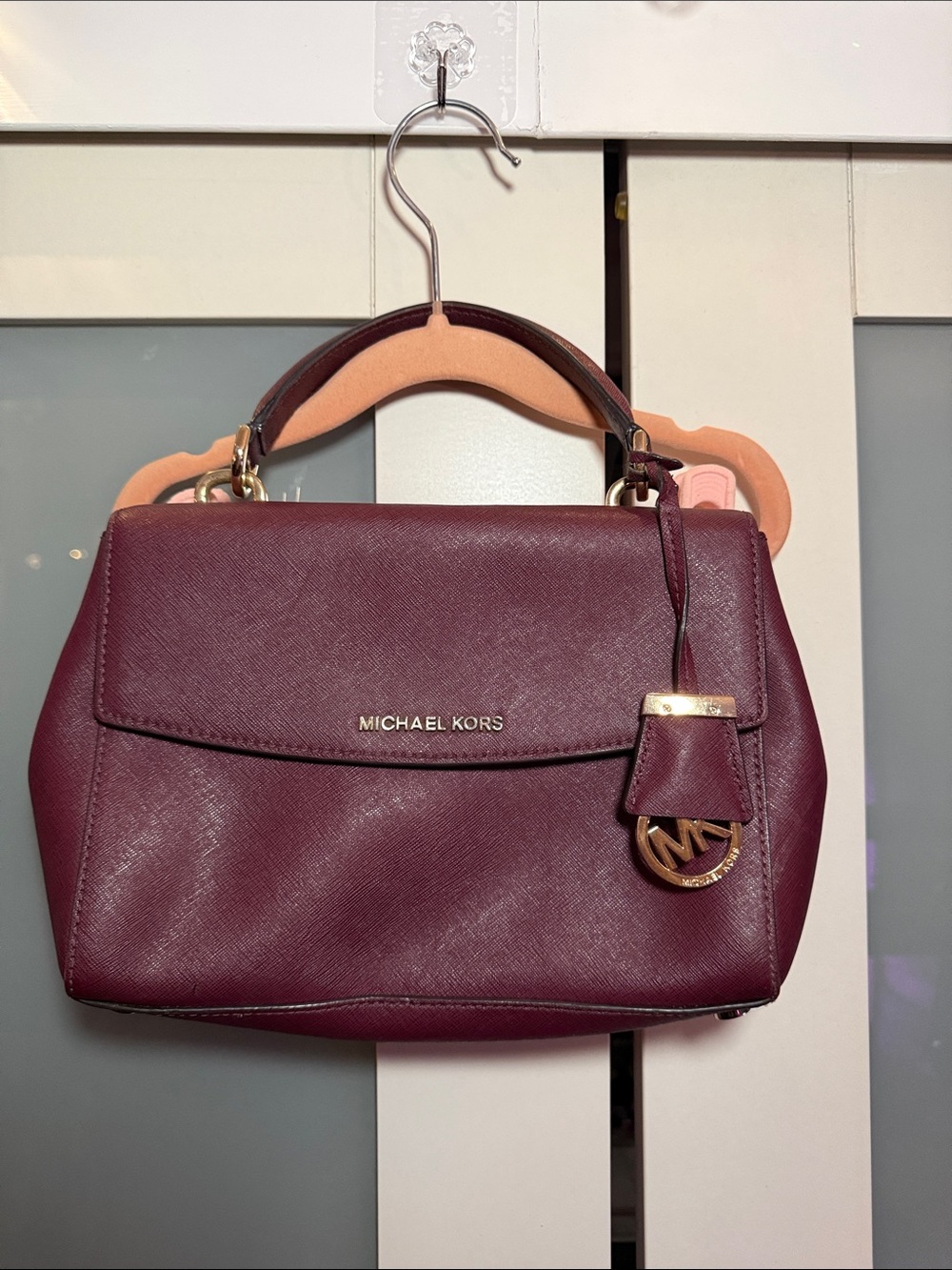 Michael Kors Plum Saffiano Top-Handle Satchel with MK Charm